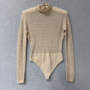 Abercrombie & Fitch Sheer Pointelle Merino Wool Bodysuit Coquette Chic Sz Small